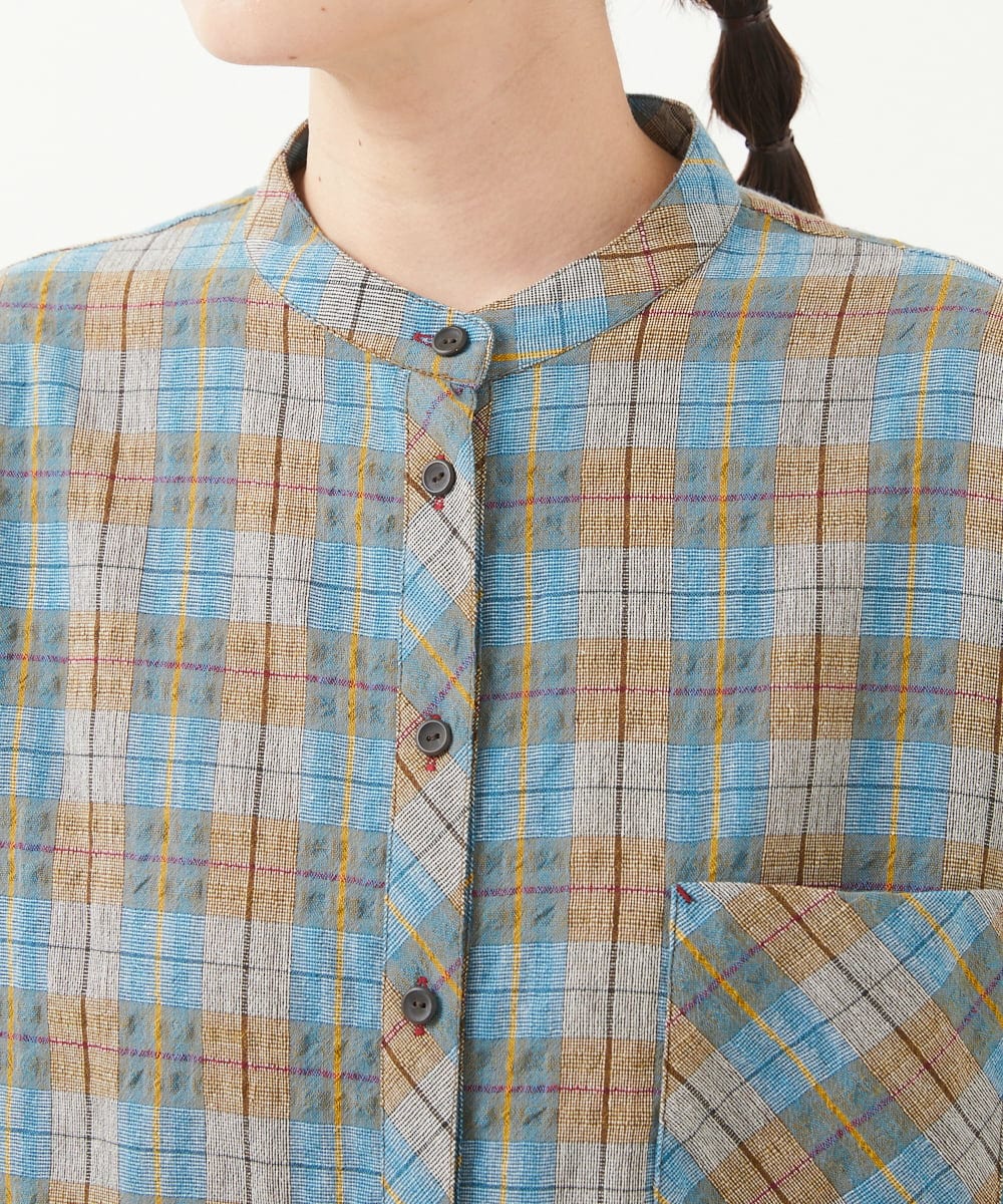 NGBGX55230 GIANNI LO GIUDICE(ジャンニ ロ ジュディチェ) [洗える]先染めコットンチェックブラウス ライトブルー