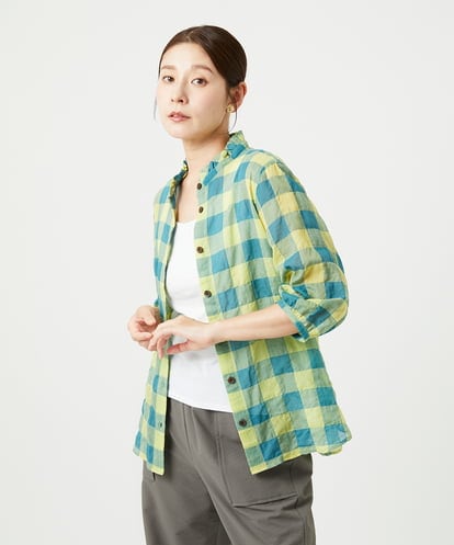 NGBHA12250 GIANNI LO GIUDICE [洗える]シャーリングチェックシャツブラウス
