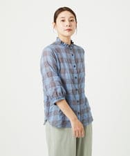 NGBHA12250 GIANNI LO GIUDICE(ジャンニ ロ ジュディチェ) [洗える]シャーリングチェックシャツブラウス ライトブルー