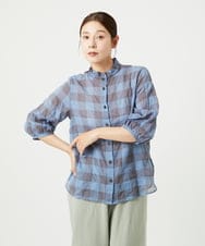 NGBHA12250 GIANNI LO GIUDICE(ジャンニ ロ ジュディチェ) [洗える]シャーリングチェックシャツブラウス ライトブルー
