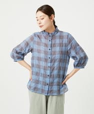 NGBHA12250 GIANNI LO GIUDICE(ジャンニ ロ ジュディチェ) [洗える]シャーリングチェックシャツブラウス ライトブルー