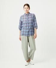 NGBHA12250 GIANNI LO GIUDICE(ジャンニ ロ ジュディチェ) [洗える]シャーリングチェックシャツブラウス ライトブルー
