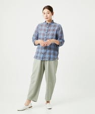 NGBHA12250 GIANNI LO GIUDICE(ジャンニ ロ ジュディチェ) [洗える]シャーリングチェックシャツブラウス ライトブルー