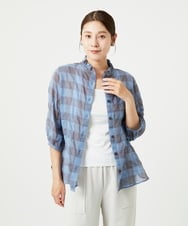 NGBHA12250 GIANNI LO GIUDICE(ジャンニ ロ ジュディチェ) [洗える]シャーリングチェックシャツブラウス ライトブルー