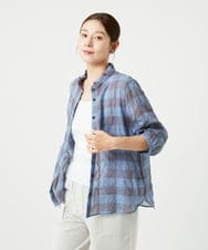 NGBHA12250 GIANNI LO GIUDICE(ジャンニ ロ ジュディチェ) [洗える]シャーリングチェックシャツブラウス ライトブルー