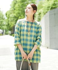 NGBHA13270 GIANNI LO GIUDICE(ジャンニ ロ ジュディチェ) [洗える]シャーリングチェックチュニックブラウス イエロー