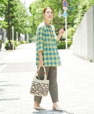NGBHA13270 GIANNI LO GIUDICE(ジャンニ ロ ジュディチェ) [洗える]シャーリングチェックチュニックブラウス イエロー