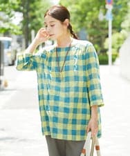NGBHA13270 GIANNI LO GIUDICE(ジャンニ ロ ジュディチェ) [洗える]シャーリングチェックチュニックブラウス イエロー