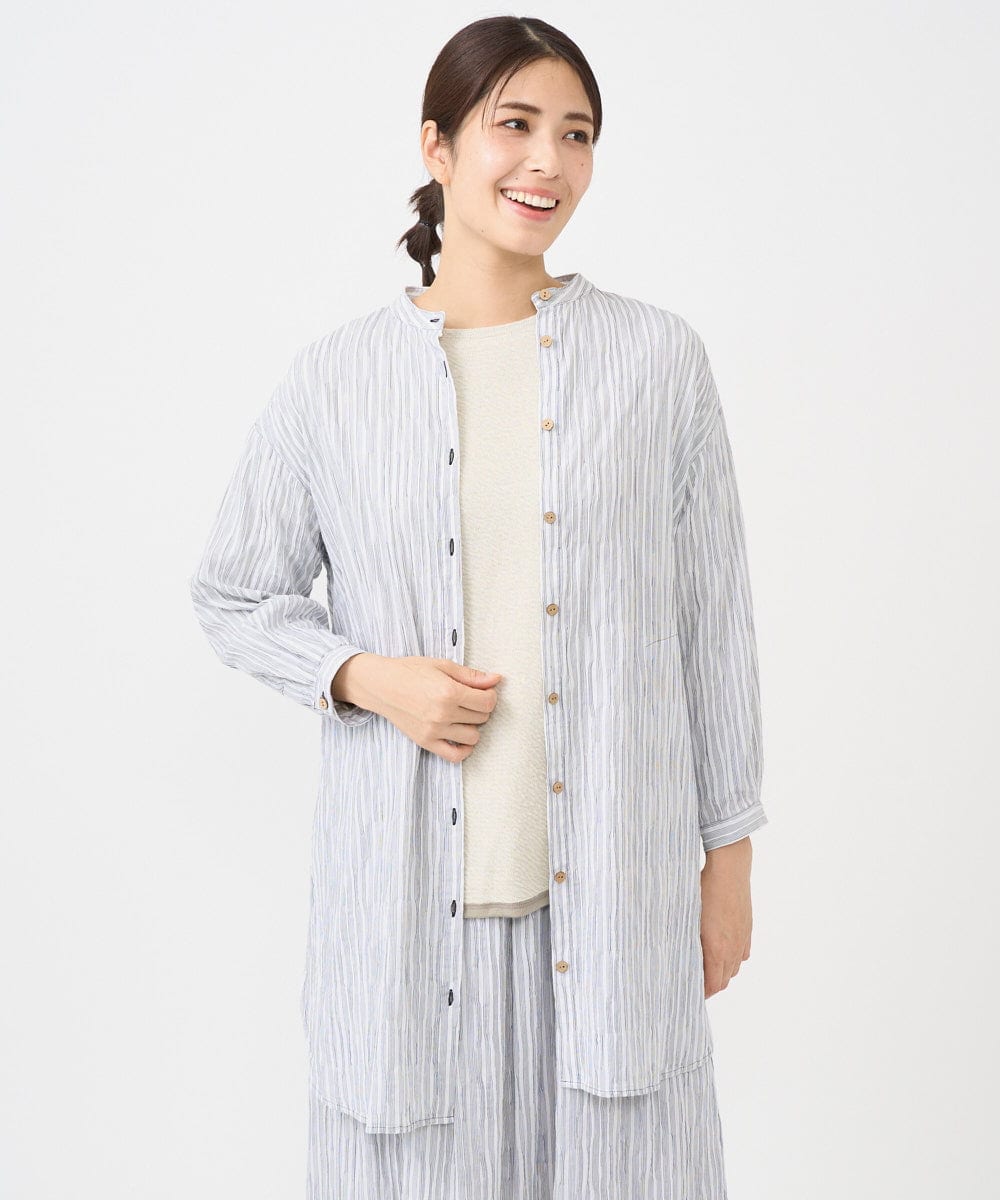 NGBHC20330 GIANNI LO GIUDICE(ジャンニ ロ ジュディチェ) [洗える]コットンタックドビーロングブラウス ライトブルー