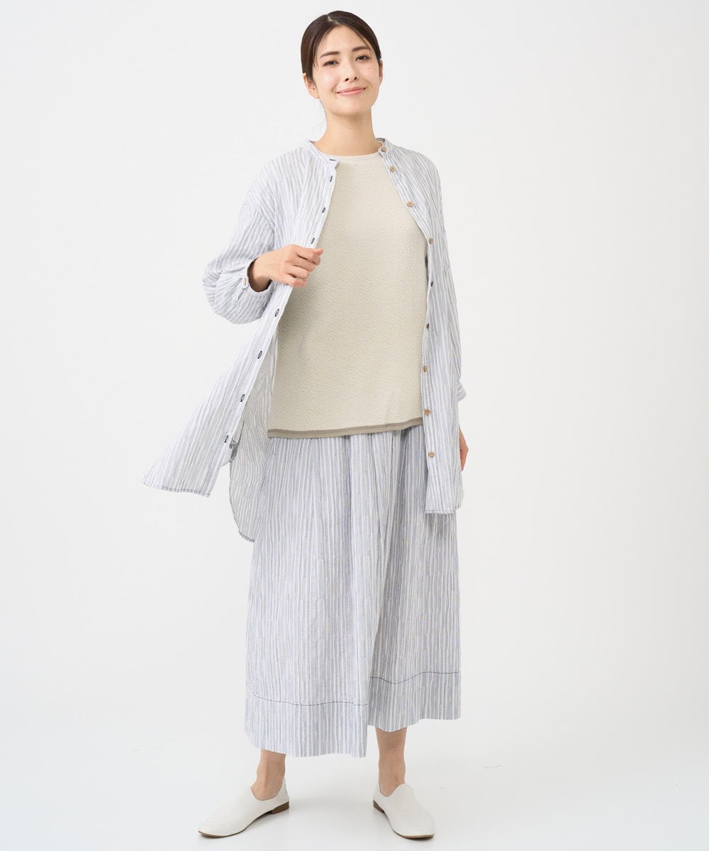 NGBHC20330 GIANNI LO GIUDICE(ジャンニ ロ ジュディチェ) [洗える]コットンタックドビーロングブラウス ライトブルー