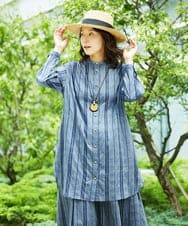NGBHC22330 GIANNI LO GIUDICE(ジャンニ ロ ジュディチェ) [洗える]ドビーシャーリングロングブラウス ネイビー