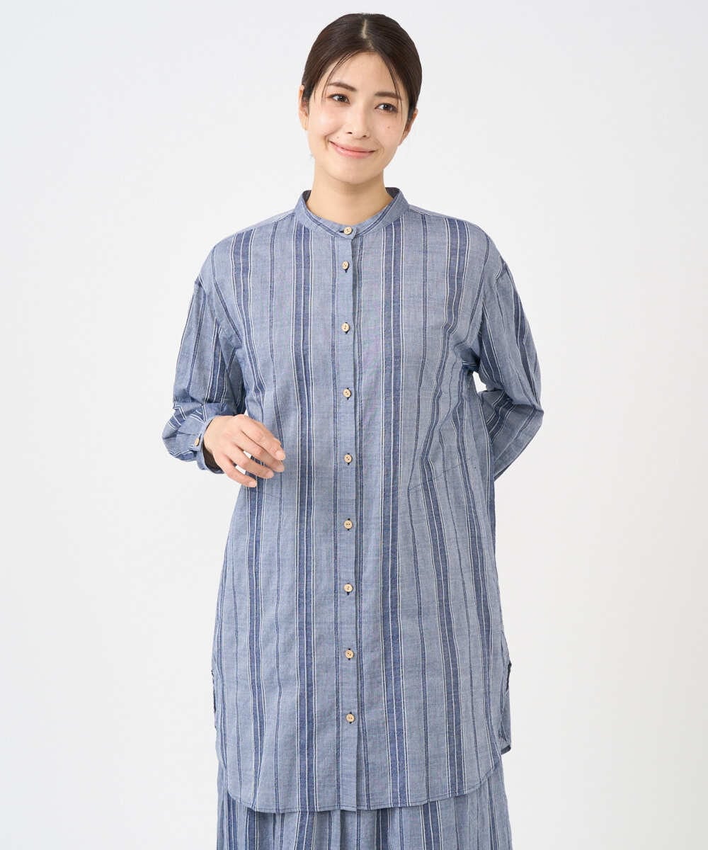 NGBHC22330 GIANNI LO GIUDICE(ジャンニ ロ ジュディチェ) [洗える]ドビーシャーリングロングブラウス ネイビー