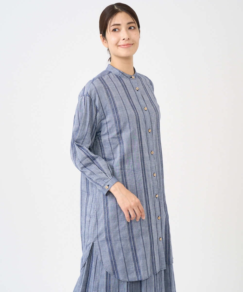 NGBHC22330 GIANNI LO GIUDICE(ジャンニ ロ ジュディチェ) [洗える]ドビーシャーリングロングブラウス ネイビー