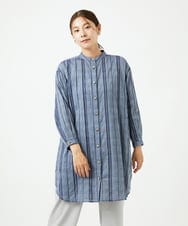 NGBHC22330 GIANNI LO GIUDICE(ジャンニ ロ ジュディチェ) [洗える]ドビーシャーリングロングブラウス ネイビー