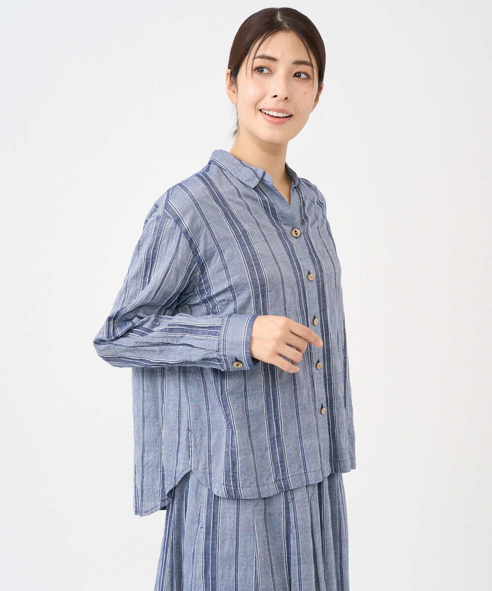 NGBHC23270 GIANNI LO GIUDICE(ジャンニ ロ ジュディチェ) [洗える]ドビーシャーリングブラウス ネイビー