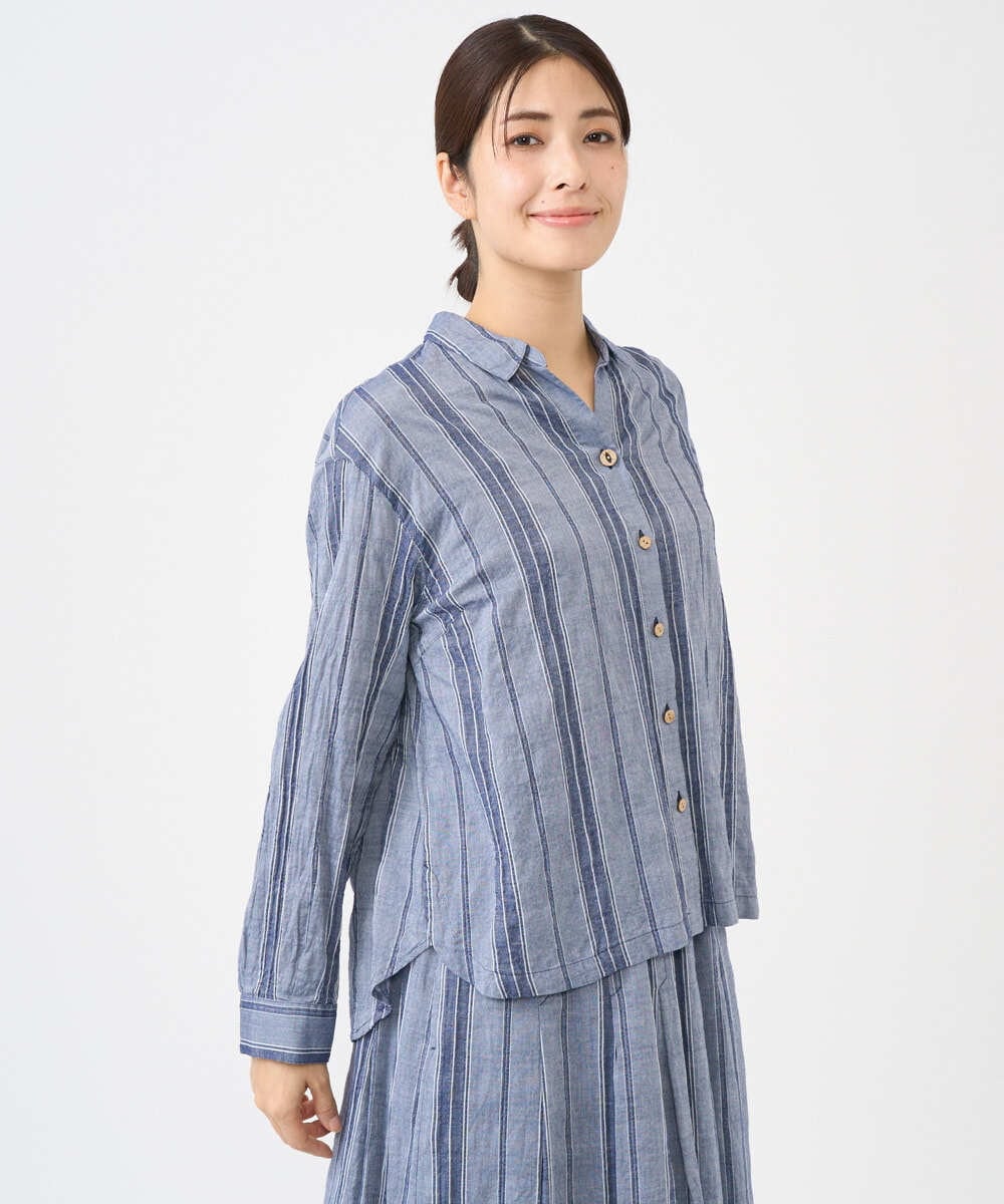 NGBHC23270 GIANNI LO GIUDICE(ジャンニ ロ ジュディチェ) [洗える]ドビーシャーリングブラウス ネイビー