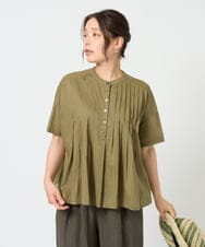 NGBHD01170 GIANNI LO GIUDICE(ジャンニ ロ ジュディチェ) [洗える]コットンボイルピンタックブラウス カーキ