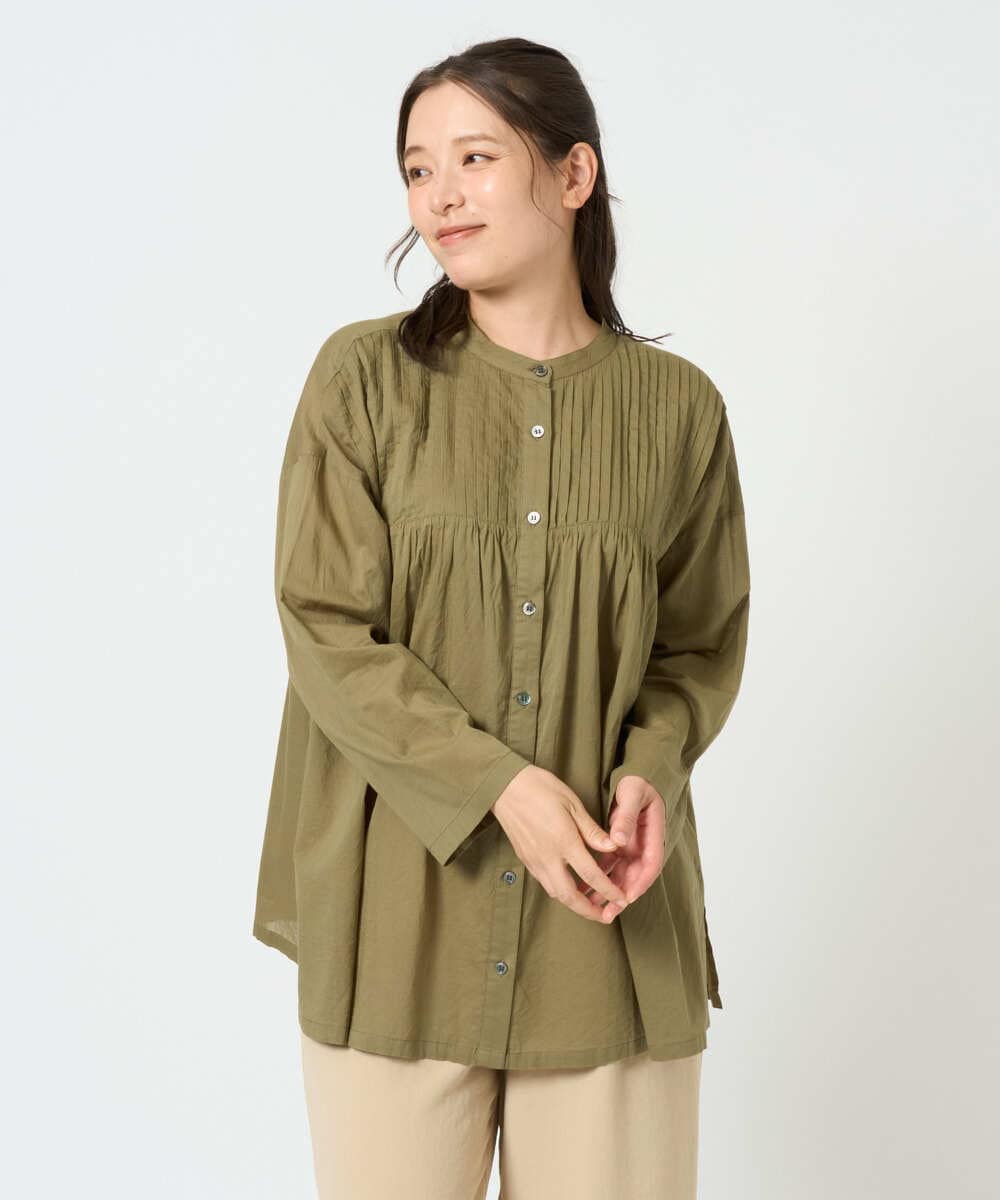 NGBHD02180 GIANNI LO GIUDICE(ジャンニ ロ ジュディチェ) [洗える]コットンボイルピンタックロングブラウス カーキ