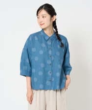 NGBHD06360 GIANNI LO GIUDICE(ジャンニ ロ ジュディチェ) [洗える]リネンドットブラウス ブルー