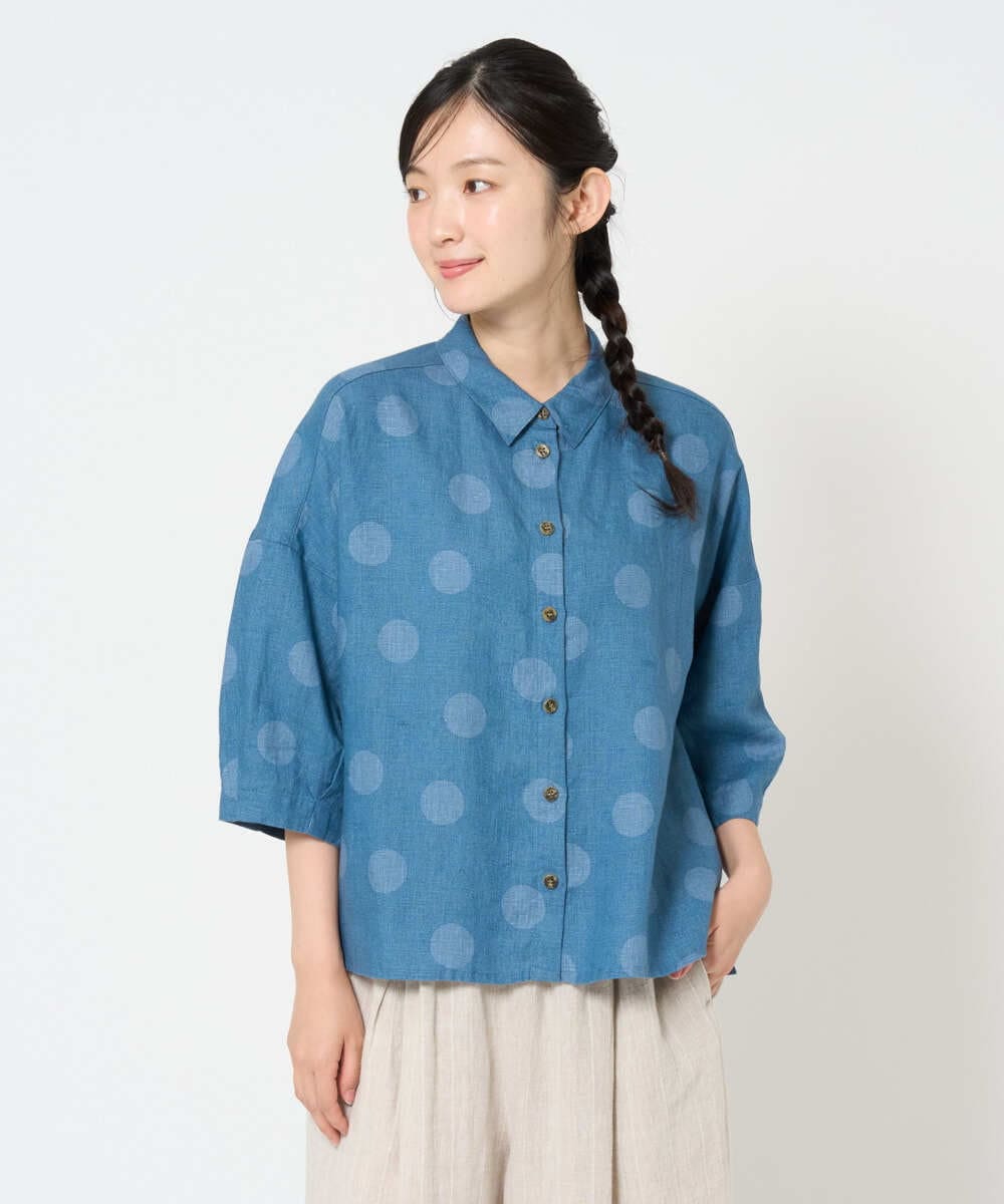 NGBHD06360 GIANNI LO GIUDICE(ジャンニ ロ ジュディチェ) [洗える]リネンドットブラウス ブルー