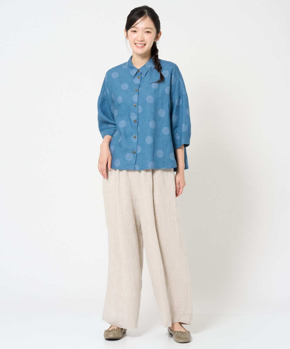 NGBHD06360 GIANNI LO GIUDICE(ジャンニ ロ ジュディチェ) [洗える]リネンドットブラウス ブルー