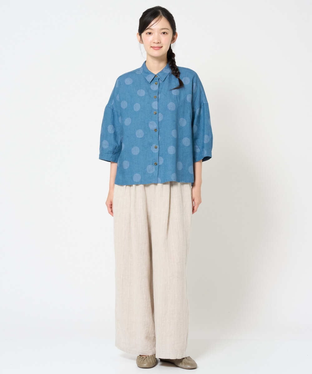 NGBHD06360 GIANNI LO GIUDICE(ジャンニ ロ ジュディチェ) [洗える]リネンドットブラウス ブルー