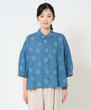NGBHD06360 GIANNI LO GIUDICE(ジャンニ ロ ジュディチェ) [洗える]リネンドットブラウス ブルー