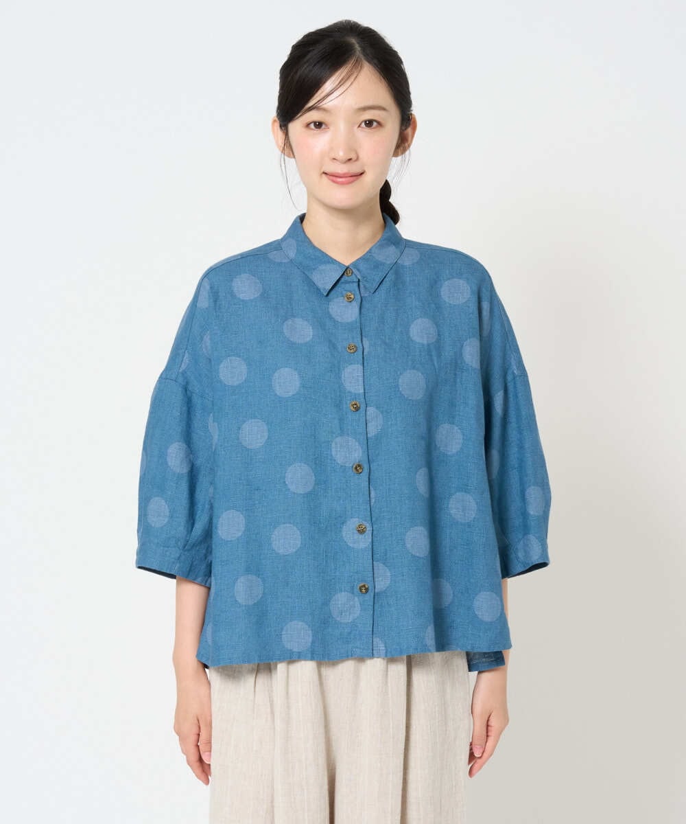 NGBHD06360 GIANNI LO GIUDICE(ジャンニ ロ ジュディチェ) [洗える]リネンドットブラウス ブルー