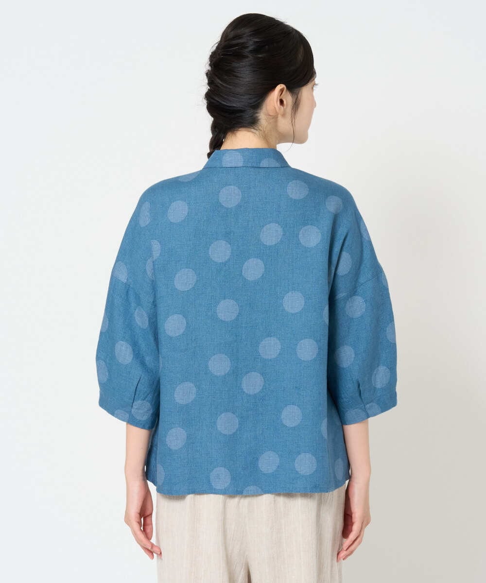 NGBHD06360 GIANNI LO GIUDICE(ジャンニ ロ ジュディチェ) [洗える]リネンドットブラウス ブルー
