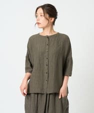 NGBHD66290 GIANNI LO GIUDICE(ジャンニ ロ ジュディチェ) [洗える]麻ストライプブラウス カーキ