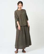 NGBHD66290 GIANNI LO GIUDICE(ジャンニ ロ ジュディチェ) [洗える]麻ストライプブラウス カーキ