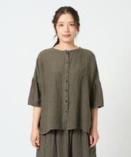 NGBHD66290 GIANNI LO GIUDICE(ジャンニ ロ ジュディチェ) [洗える]麻ストライプブラウス カーキ
