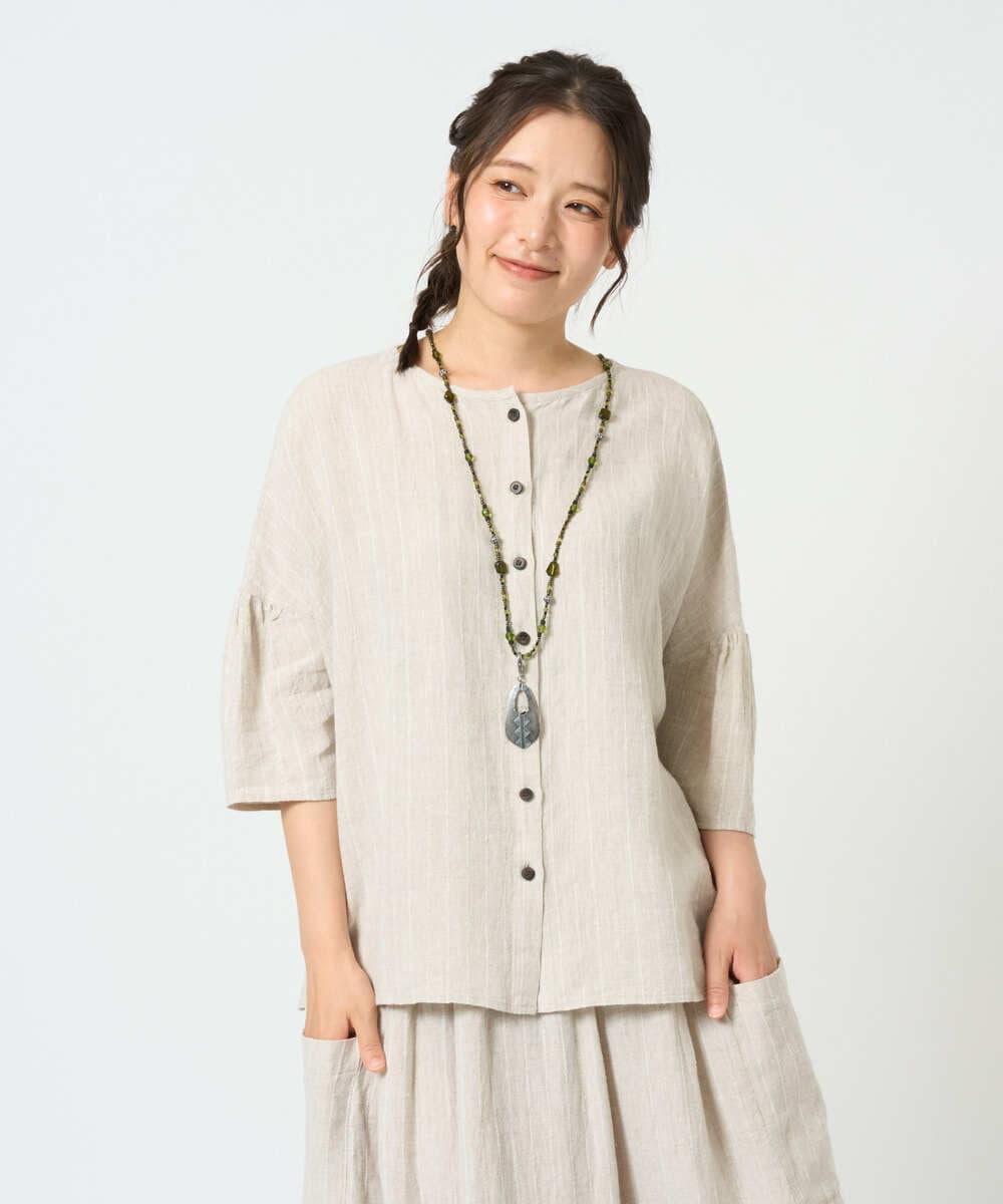 NGBHD66290 GIANNI LO GIUDICE(ジャンニ ロ ジュディチェ) [洗える]麻ストライプブラウス ベージュ
