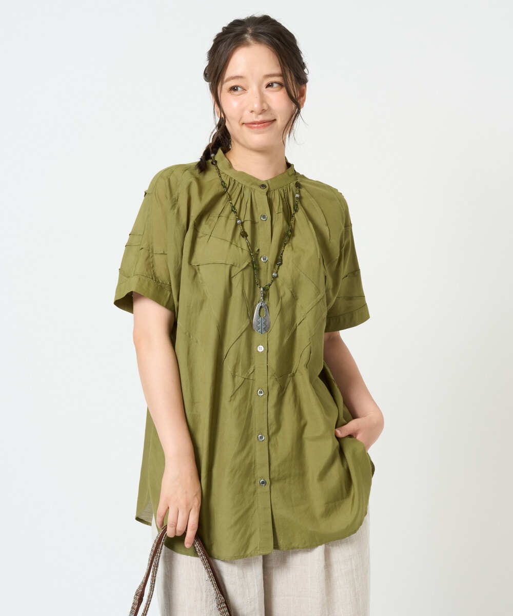 NGBHD67190 GIANNI LO GIUDICE(ジャンニ ロ ジュディチェ) [洗える]コットンレーヨンボイルブラウス グリーン
