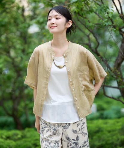NGBHE60230 GIANNI LO GIUDICE 【洗える】麻シャンブレープリントブラウス