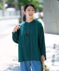 NGBHE61210 GIANNI LO GIUDICE(ジャンニ ロ ジュディチェ) [洗える]コットンストライプギンガムギャザーブラウス グリーン