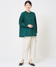 NGBHE61210 GIANNI LO GIUDICE(ジャンニ ロ ジュディチェ) [洗える]コットンストライプギンガムギャザーブラウス グリーン