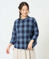 NGBHF07300 GIANNI LO GIUDICE(ジャンニ ロ ジュディチェ) [洗える・日本製]先染めブロックチェックブラウス ブルー