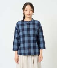 NGBHF07300 GIANNI LO GIUDICE(ジャンニ ロ ジュディチェ) [洗える・日本製]先染めブロックチェックブラウス ブルー