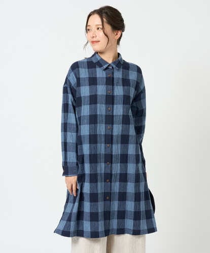 NGBHF08360 GIANNI LO GIUDICE [洗える・日本製]先染めブロックチェックロングブラウス