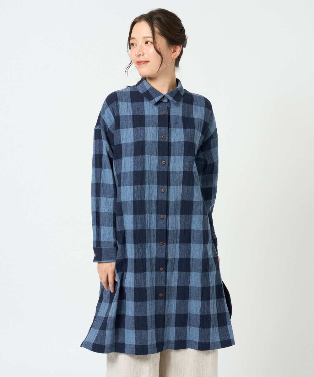 NGBHF08360 GIANNI LO GIUDICE [洗える・日本製]先染めブロックチェックロングブラウス