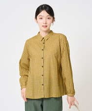 NGBHF64210 GIANNI LO GIUDICE(ジャンニ ロ ジュディチェ) [洗える]コットンギンガムプリントブラウス グリーン