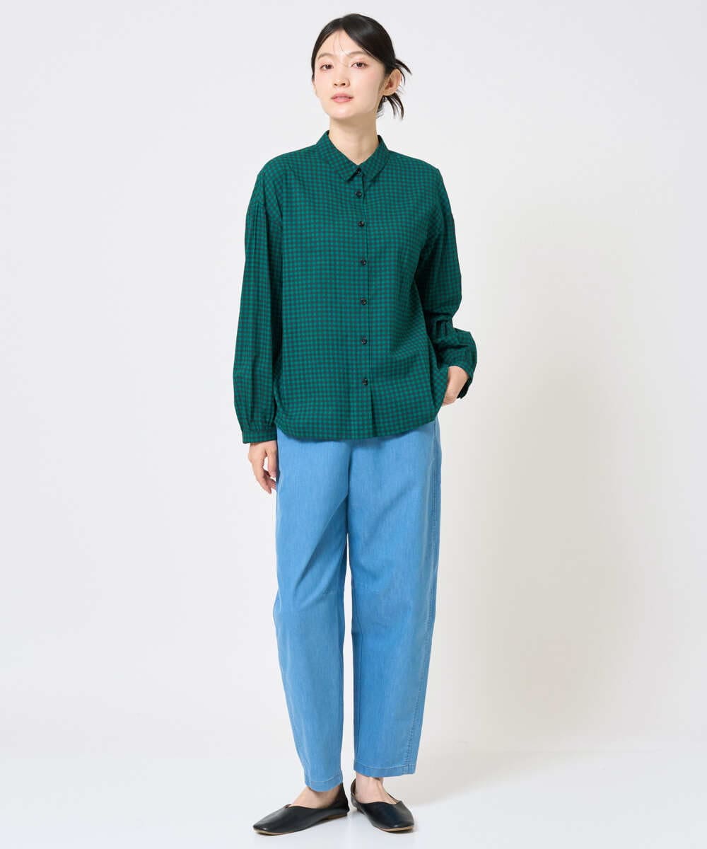 NGBHF64210 GIANNI LO GIUDICE(ジャンニ ロ ジュディチェ) [洗える]コットンギンガムプリントブラウス グリーン