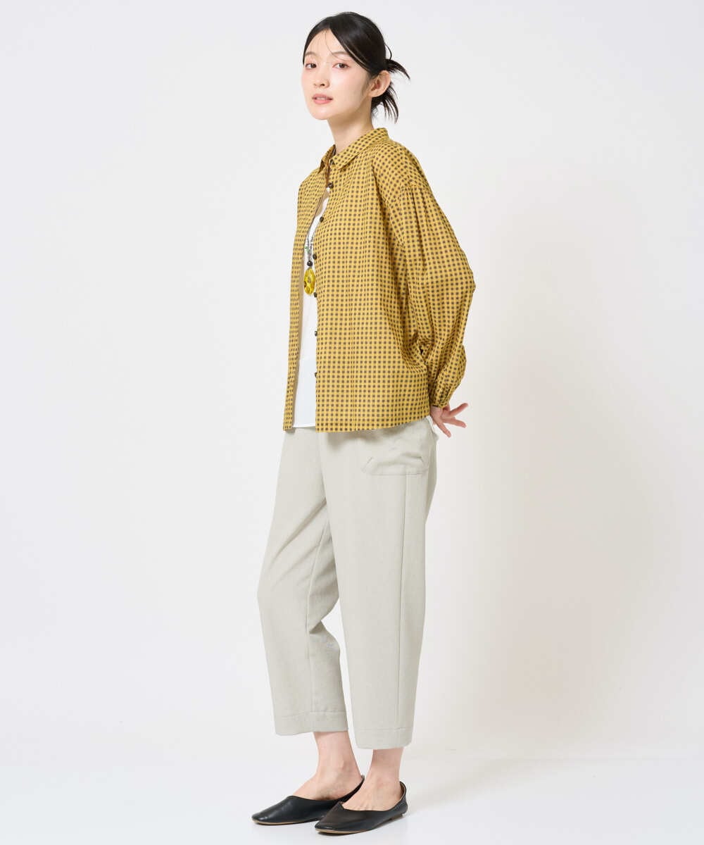 NGBHF64210 GIANNI LO GIUDICE(ジャンニ ロ ジュディチェ) [洗える]コットンギンガムプリントブラウス グリーン