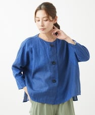 NGBHW02270 GIANNI LO GIUDICE(ジャンニ ロ ジュディチェ) [洗える]リネンビッグドットプリントブラウス ブルー
