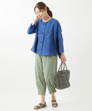 NGBHW02270 GIANNI LO GIUDICE(ジャンニ ロ ジュディチェ) [洗える]リネンビッグドットプリントブラウス ブルー