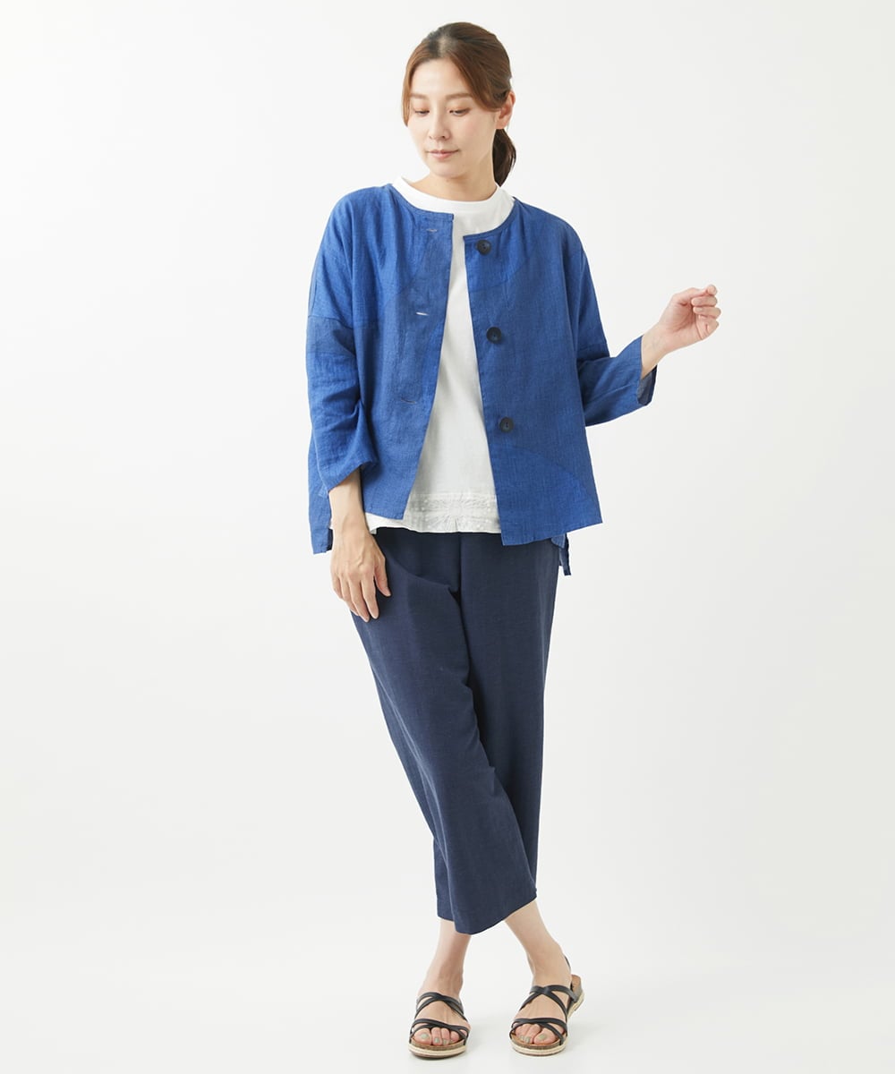 NGBHW02270 GIANNI LO GIUDICE(ジャンニ ロ ジュディチェ) [洗える]リネンビッグドットプリントブラウス ブルー
