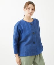 NGBHW02270 GIANNI LO GIUDICE(ジャンニ ロ ジュディチェ) [洗える]リネンビッグドットプリントブラウス ブルー