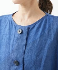 NGBHW02270 GIANNI LO GIUDICE(ジャンニ ロ ジュディチェ) [洗える]リネンビッグドットプリントブラウス ブルー