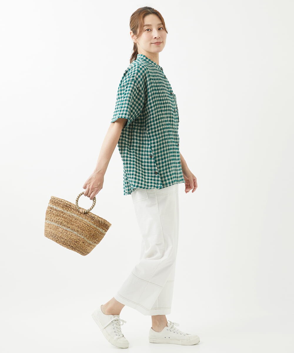 洗える]先染めギンガムチェック綿麻ブラウス(ブラウス・シャツ  